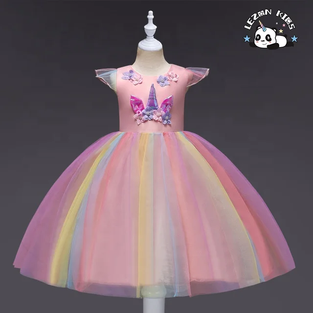LEZONKIDS - Vestido de Tutu de Unicórnio sem Mangas Arco-íris para Natal, Fantasia de Menina